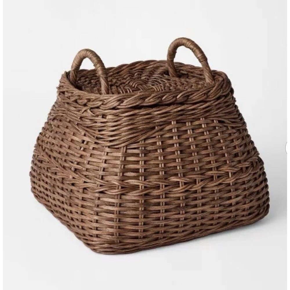 Threshold Studio McGee Square Rattan Basket Dark Brown NEW Woven Storage